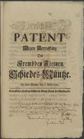 Patente wegen der Münzen.